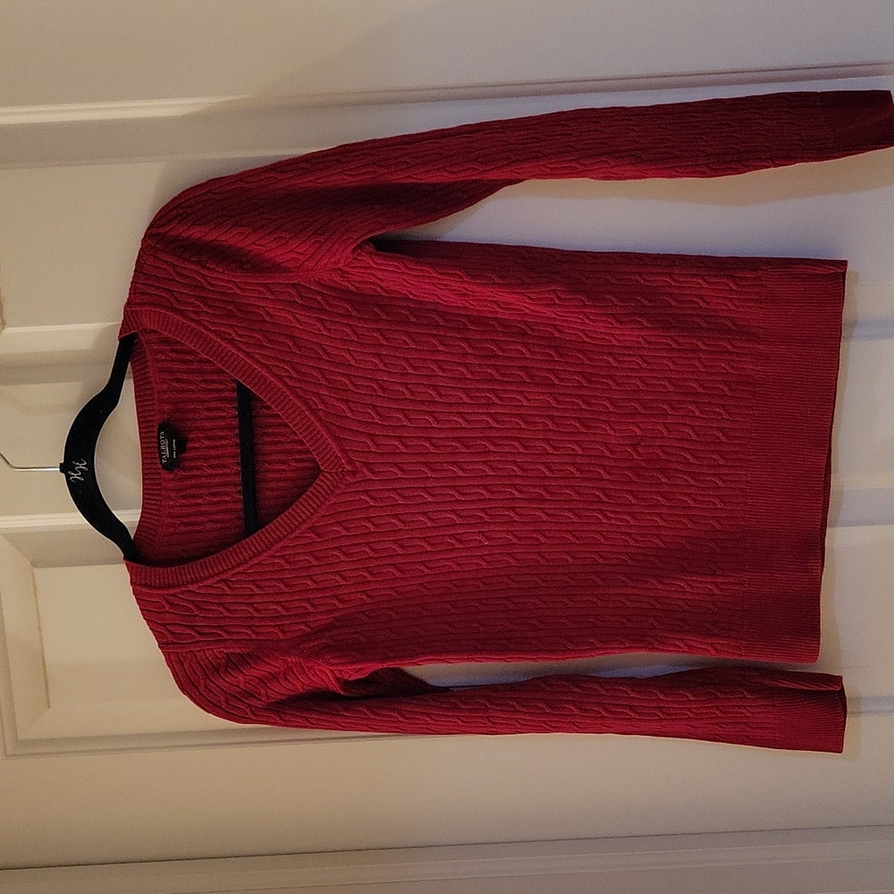 Talbots red pima cotton cable vneck sweater small